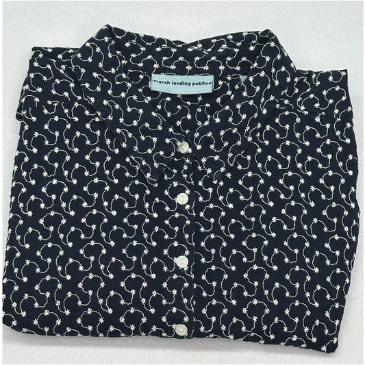 Marsh Landing Petites  Navy w/ White Flowers Button Down Sleeveless Vest PL