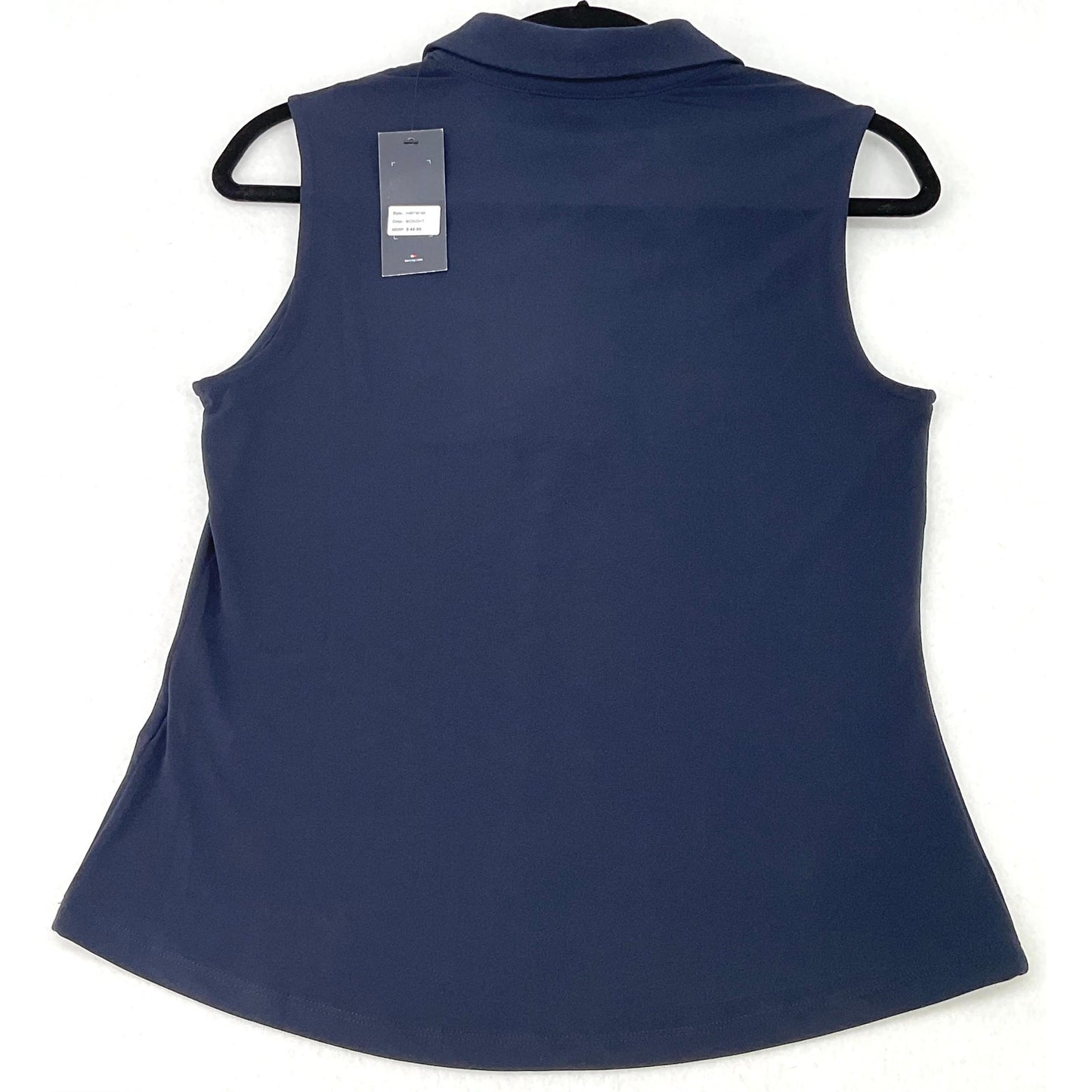Tommy Hilfiger Navy Half-Zip Sleeveless Nautical Silver Accent Blouse NWT S