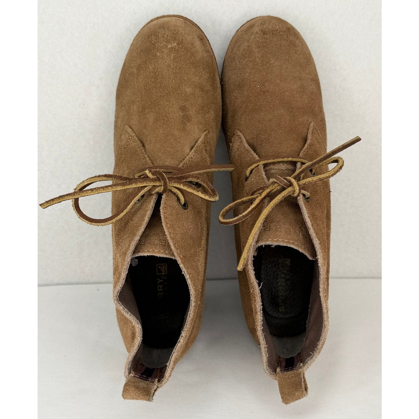 Sperry Top Sider Tan Suede Lace Up Wedge Leather Suede Ankle Boots 8M