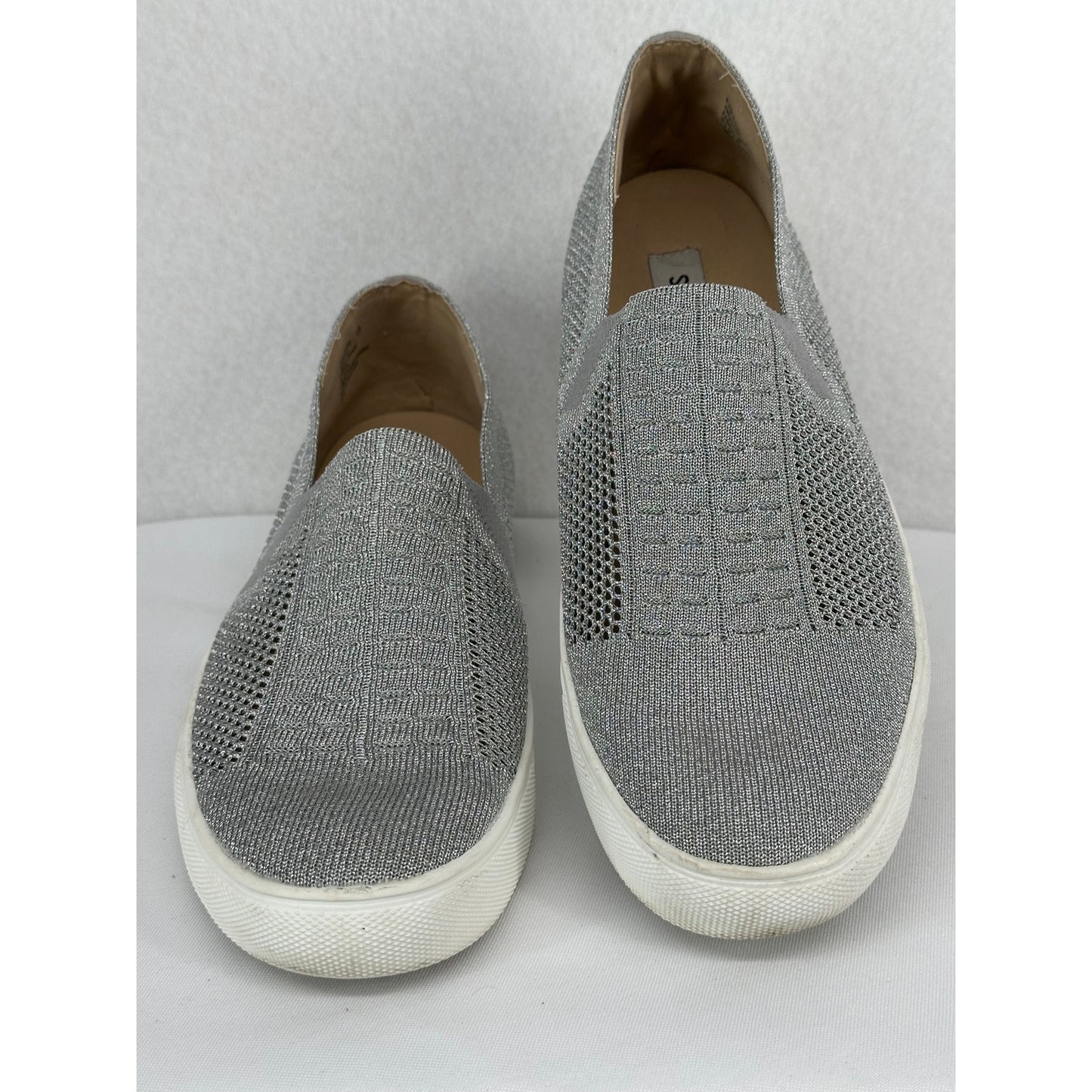 Steve Madden Freeda Stretch Knit Metallic Silver Slip On Sneakers 8.5