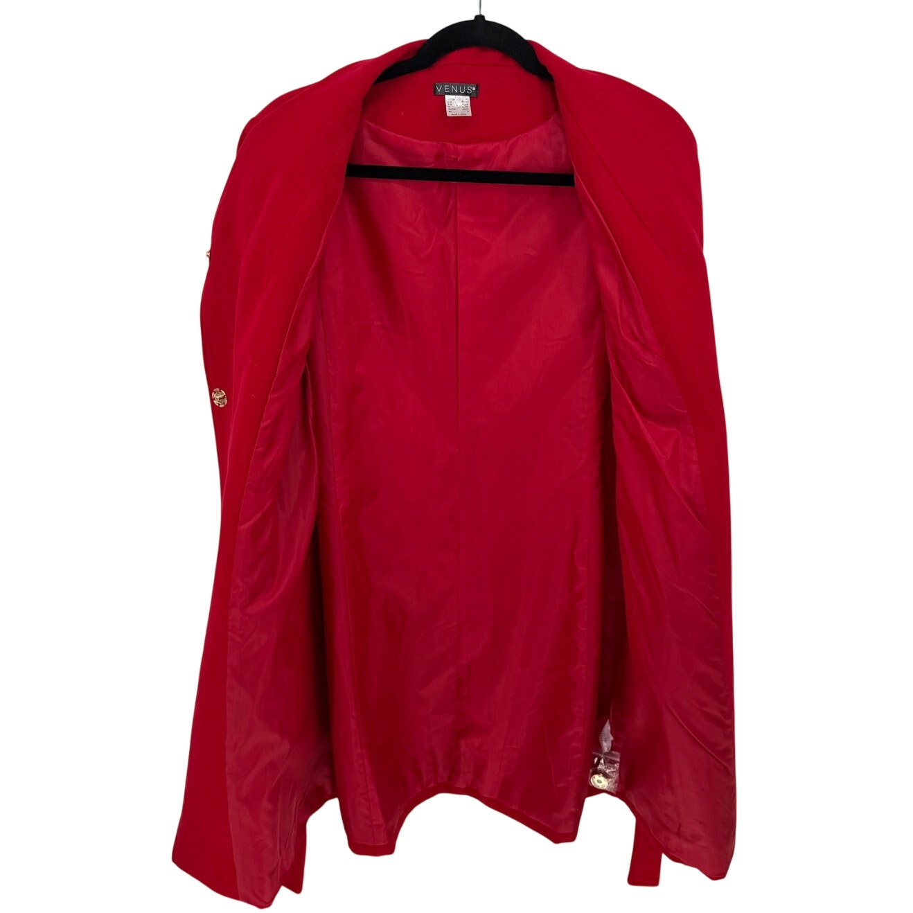 Venus Red Belted Snap Front Lined Winter Trenchcoat Pockets Holiday Faux Wool M