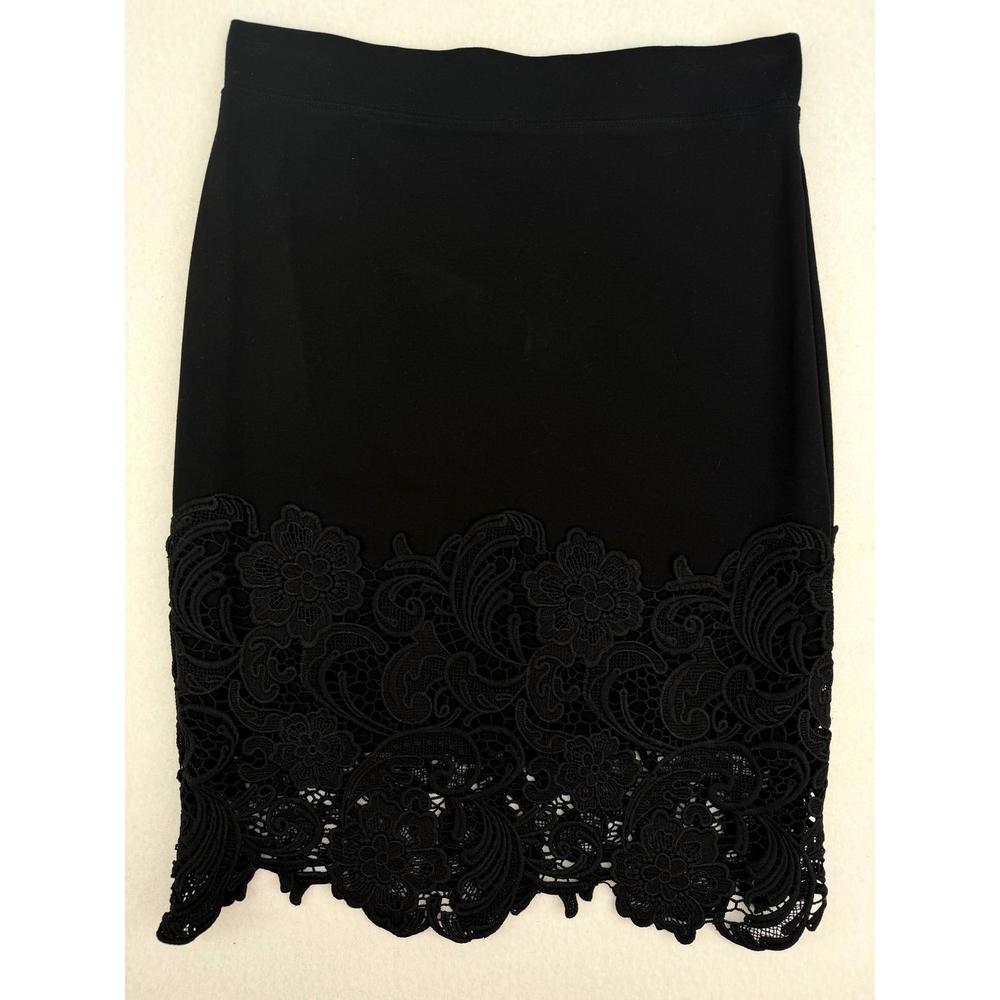 Haute Monde Black Lace Hem Pencil Skirt Business Office Dress Holiday L