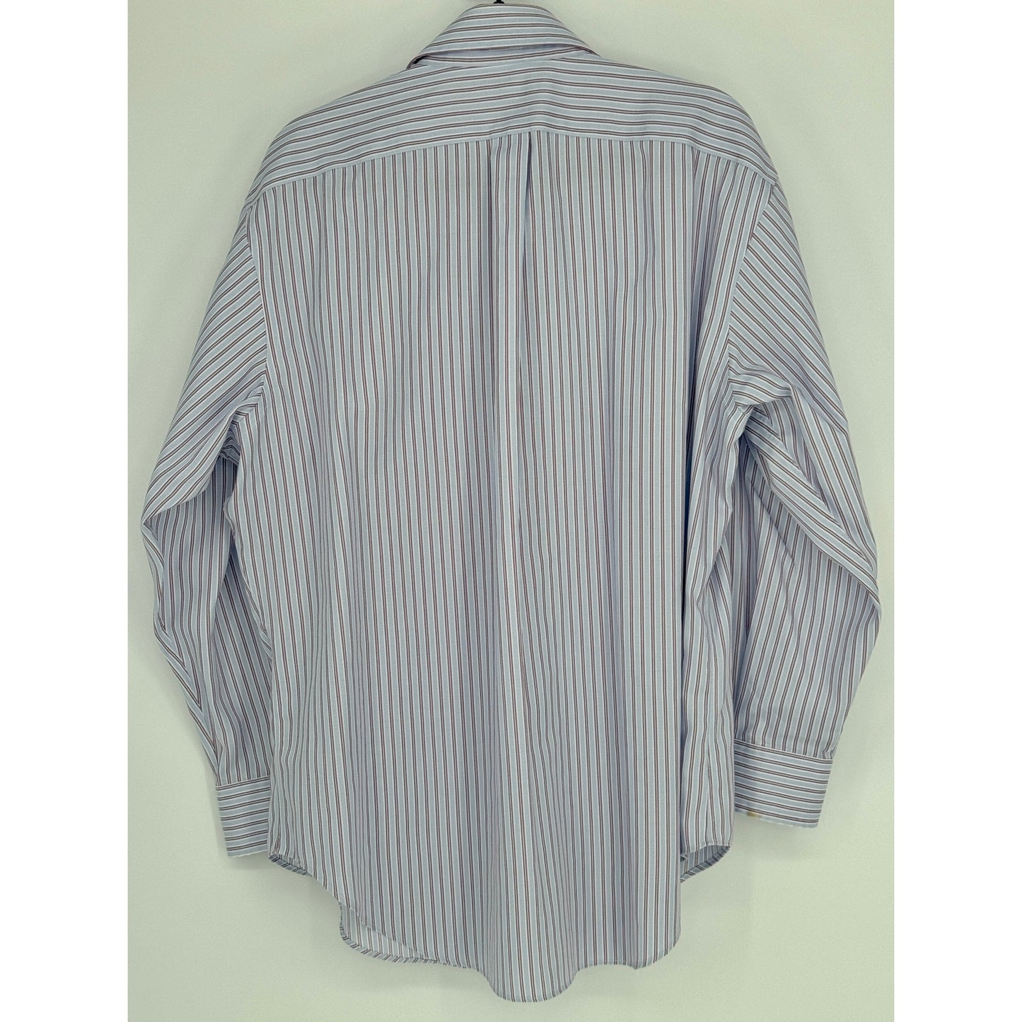 LAUREN Ralph Lauren Blue Pink Pinstripe Button Dress Shirt Non Iron 16 1/2 32/33