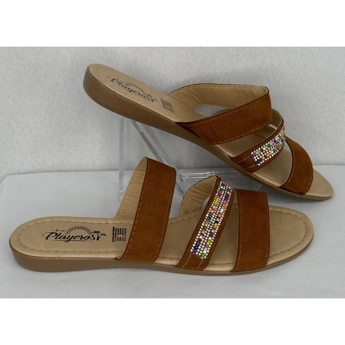Playeros Brown Strap Beaded Strap Sandals Casual Summer Beach Vacation 9