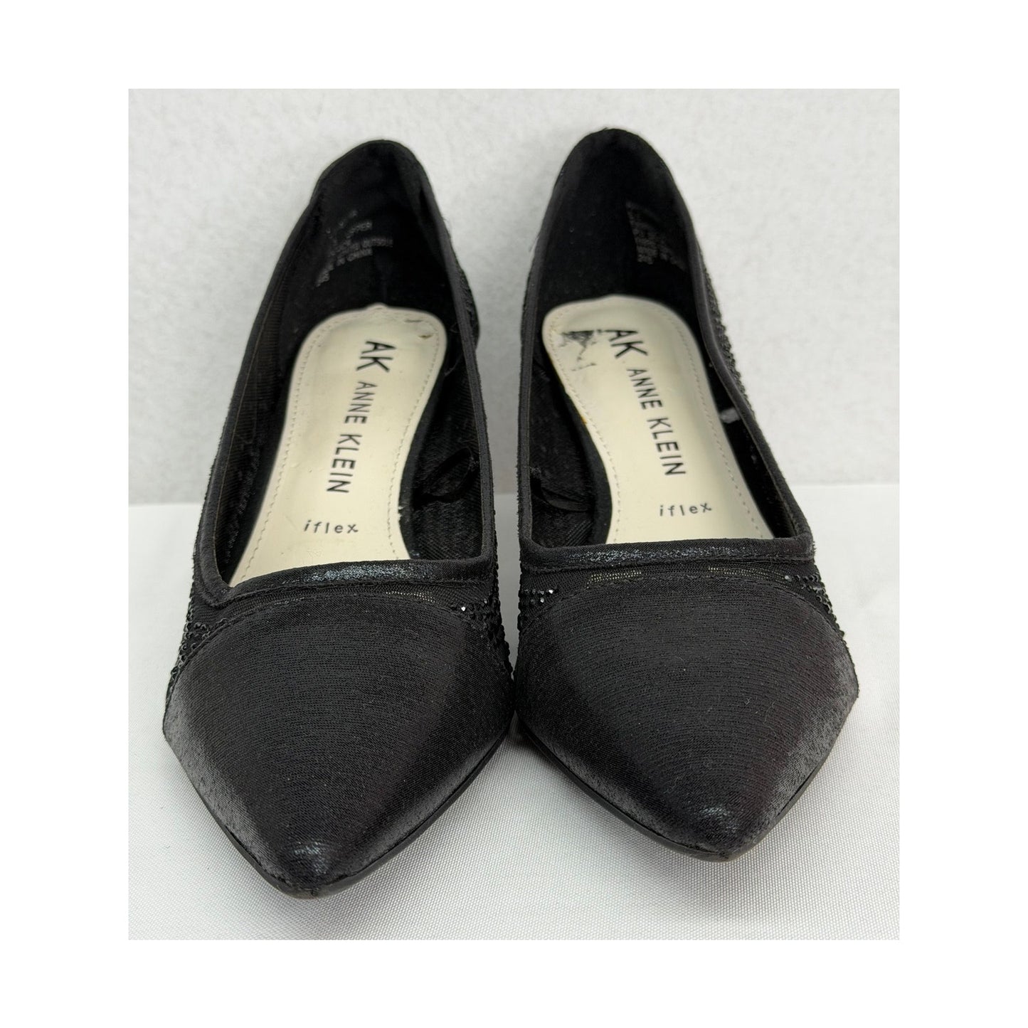 Anne Klein Akfadira Black Pointed Toe Kitten Rhinestone Dress Heels 8.5