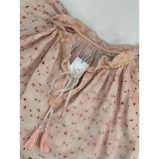 Anthropologie Kyla Seo Talin Blouse Shell Pink Eyelet Fully Lined NWT Cottagecore S