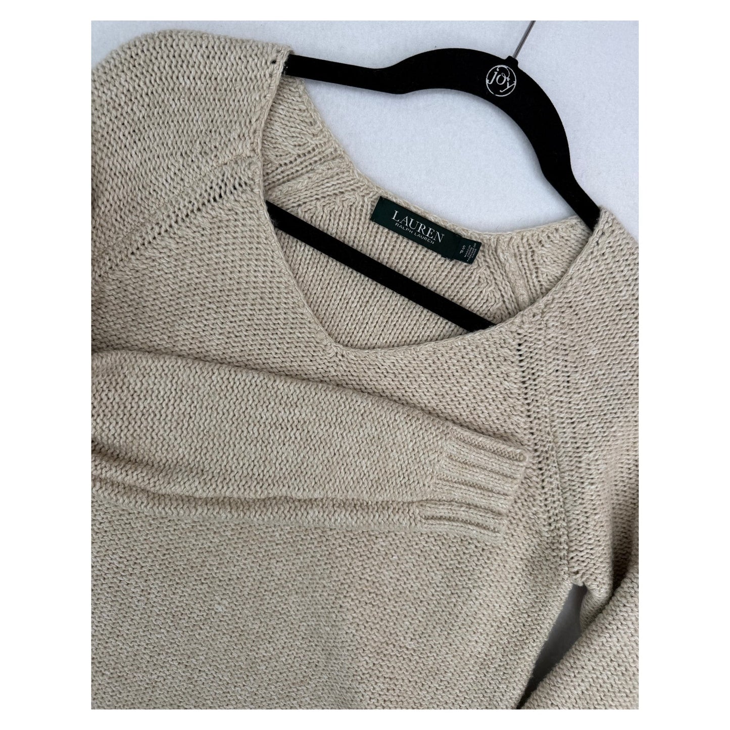 Lauren Ralph Lauren Long Sleeve Tan Cream Scoop Neck Sweater SP