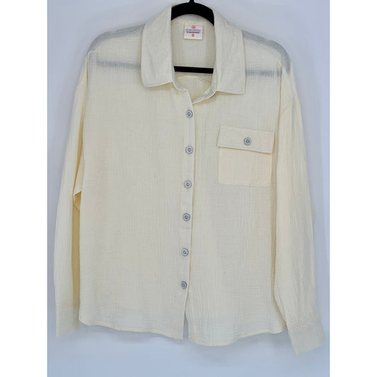 Club Social  Gauze Button Shirt Long Sleeve  NWT Size M