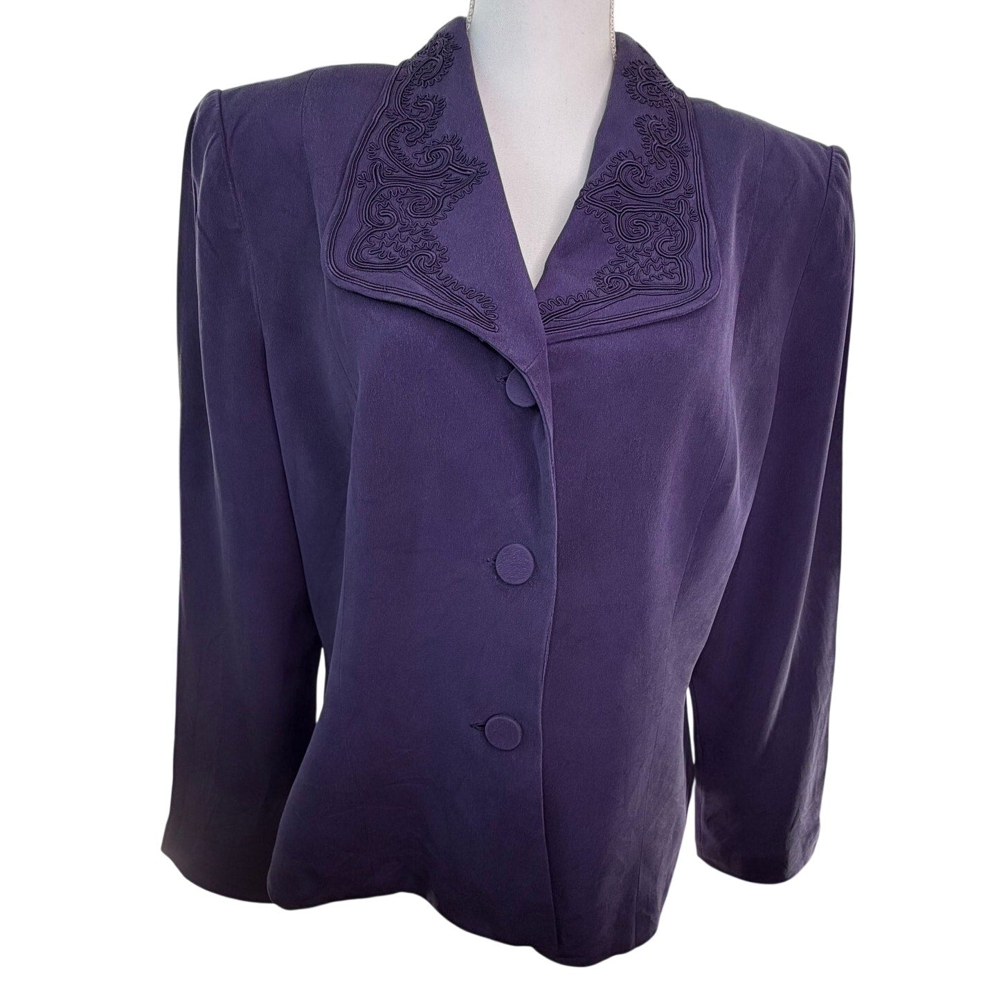 Maggie London Purple Embroidered Lapel Business Office Holiday Party Blazer 16