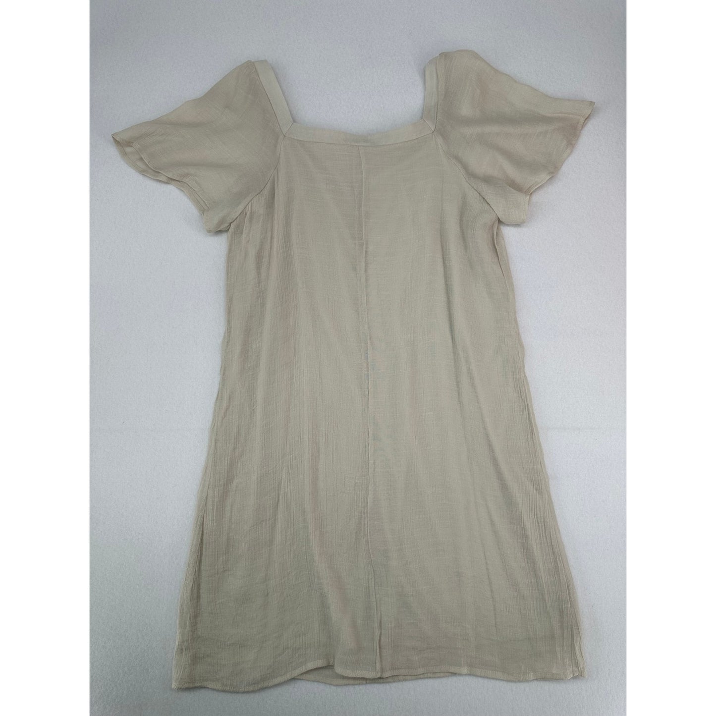 naif Cream Lined Gauze Dress with Button Down Front Short Sleeve L
