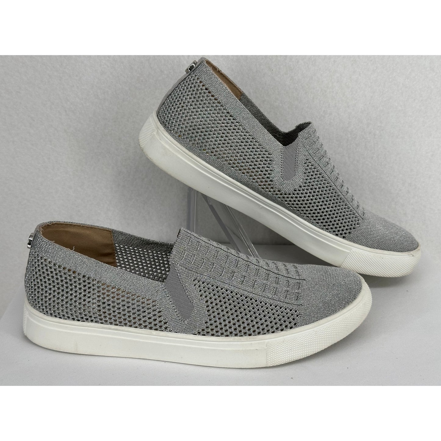 Steve Madden Freeda Stretch Knit Metallic Silver Slip On Sneakers 8.5