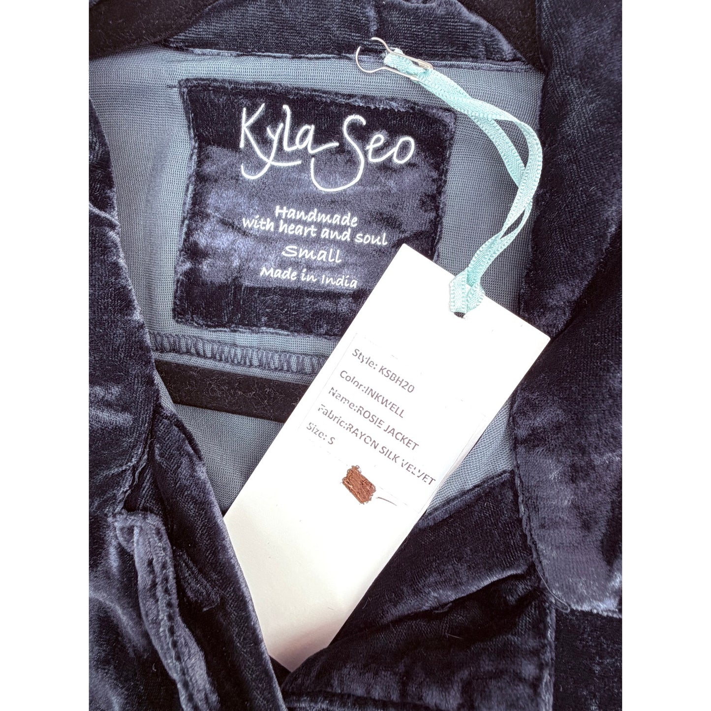 Kyla Seo Rosie Blue Crushed Velvet Trucker Western Boho Silk Blend Jacket S NWT