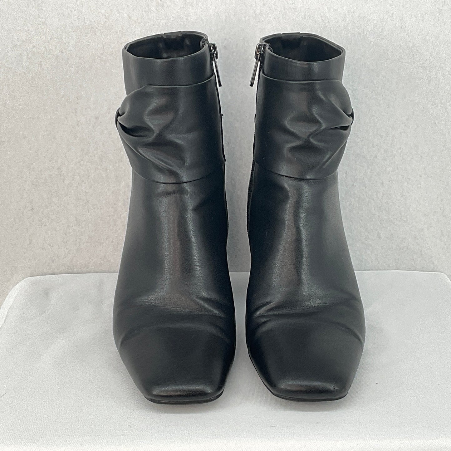 Sam & Libby Black Ankle Boots w/ Cinch Bow, Side Zip, Women's Size 9