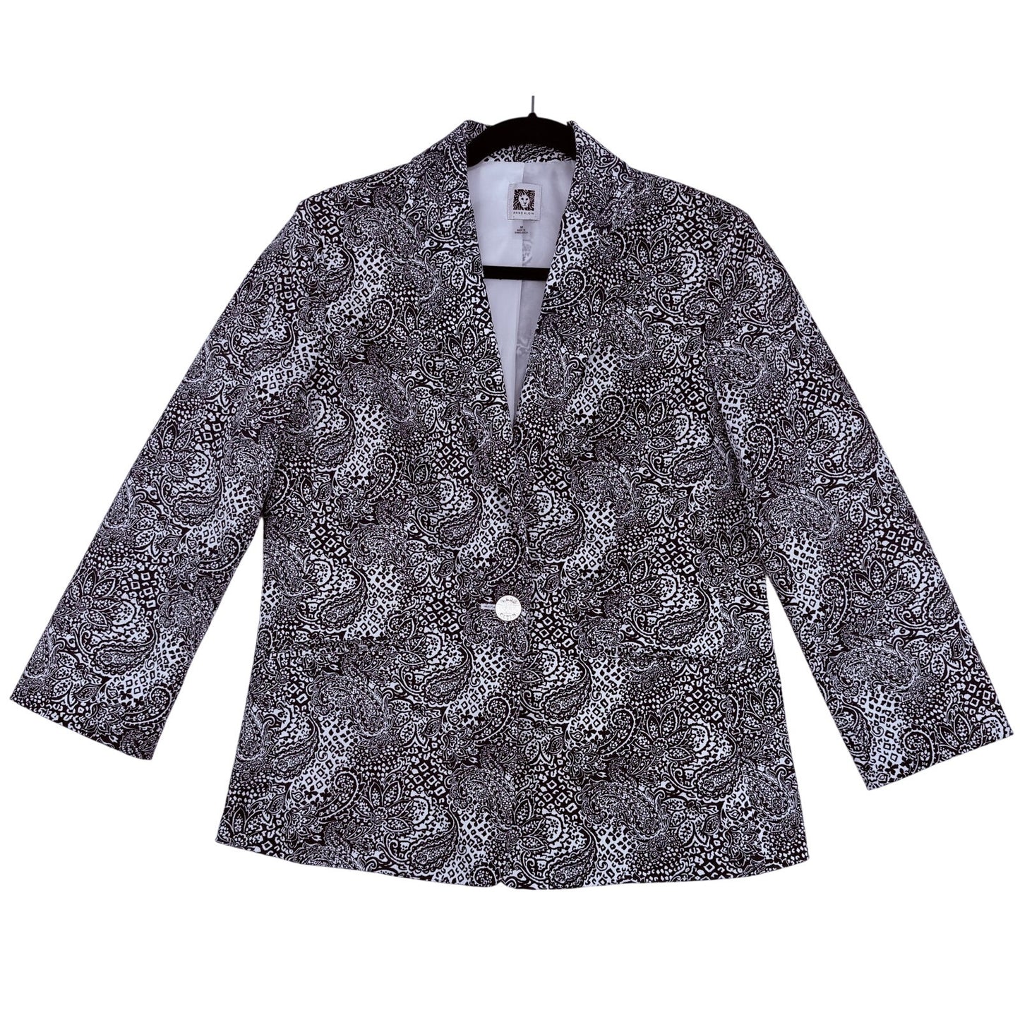 Anne Klein Black and White Paisley Print Blazer Workwear Business Office M