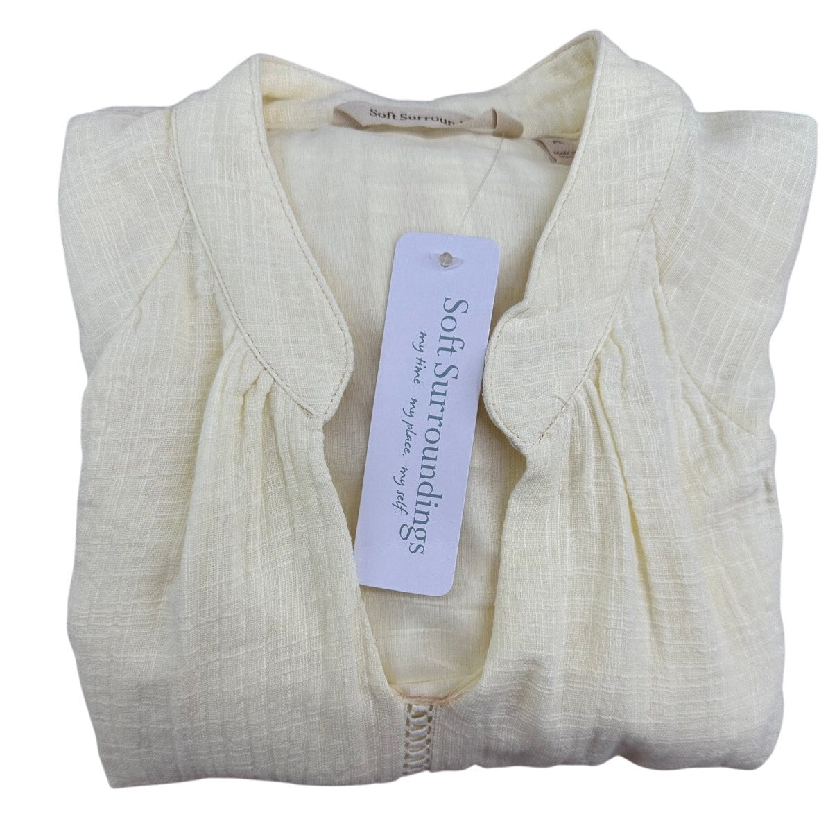 Soft Surroundings Peasant Blouse Top Crochet Sleeve Gauze Lined Boho NWT PL