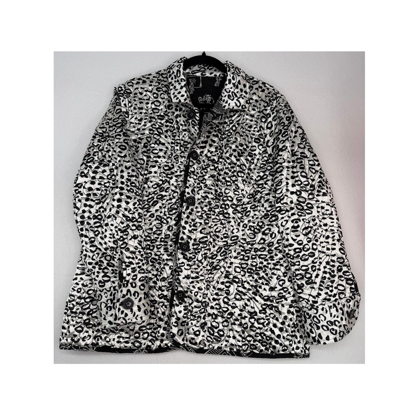 Chicos Pagoda Asian Black White Silk Blend Reversible Embroidered Jacket  4 XXL/20