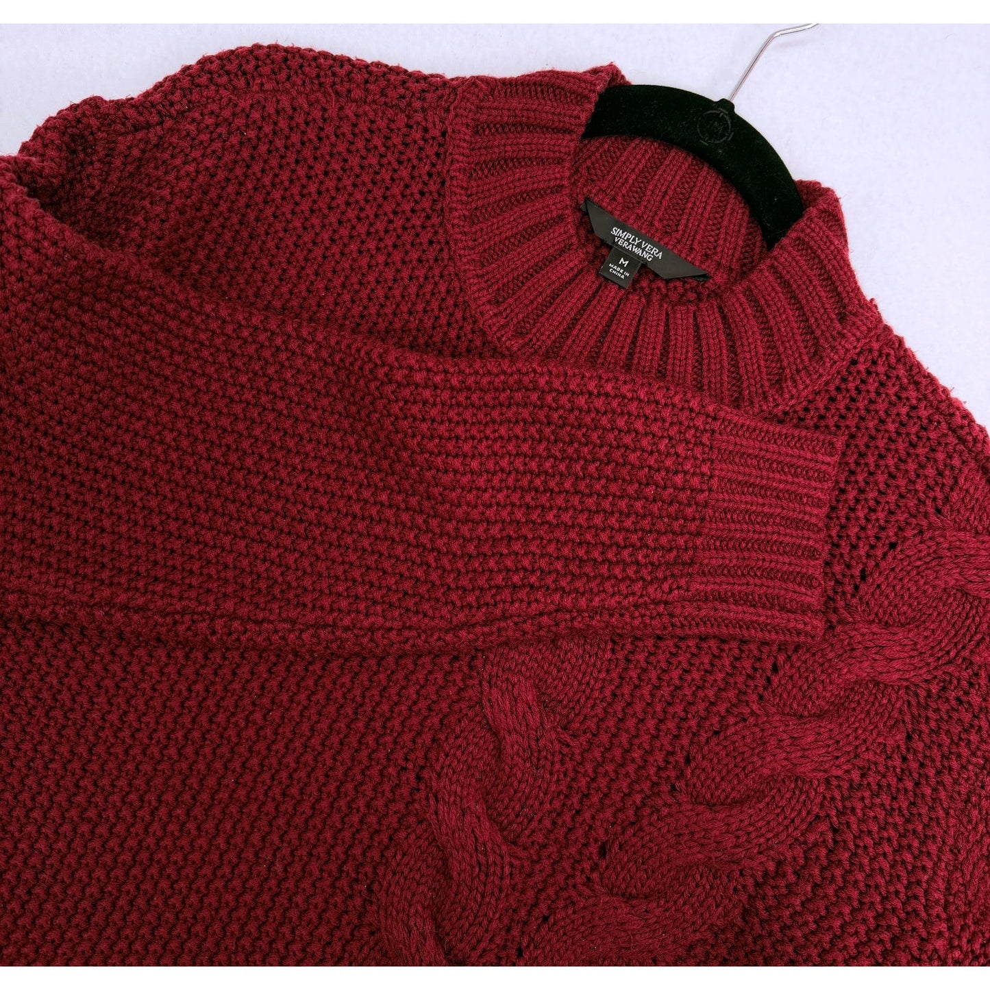 Simply Vera Vera Wang Burgundy Cable Knit Design Sweater M
