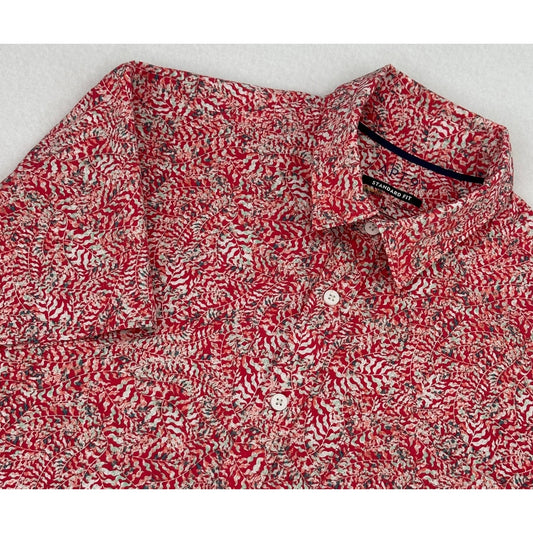 Apt 9 Red Fern Print Button Down Standard Fit Short Sleeve Shirt M