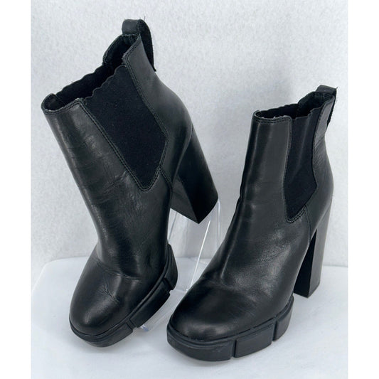 Steve Madden Women Revised Black Leather Platform Heeled Chelsea Boots 6.5M