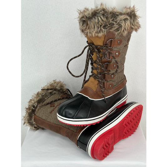 Dream Pairs Brown Mid Calf Fur Snow 3M Thinsulate Water Resistant Boots 9