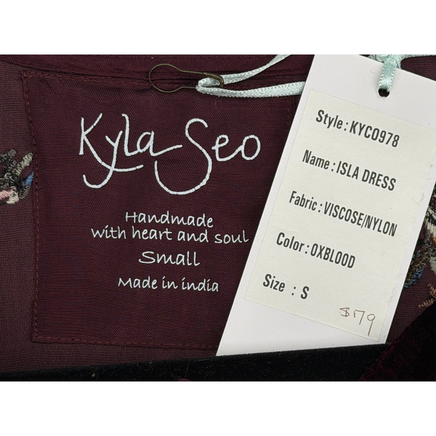 Kyla Seo Isla Embroidered Dress Oxblood Burgundy Boho Festival  Velvet NWT S