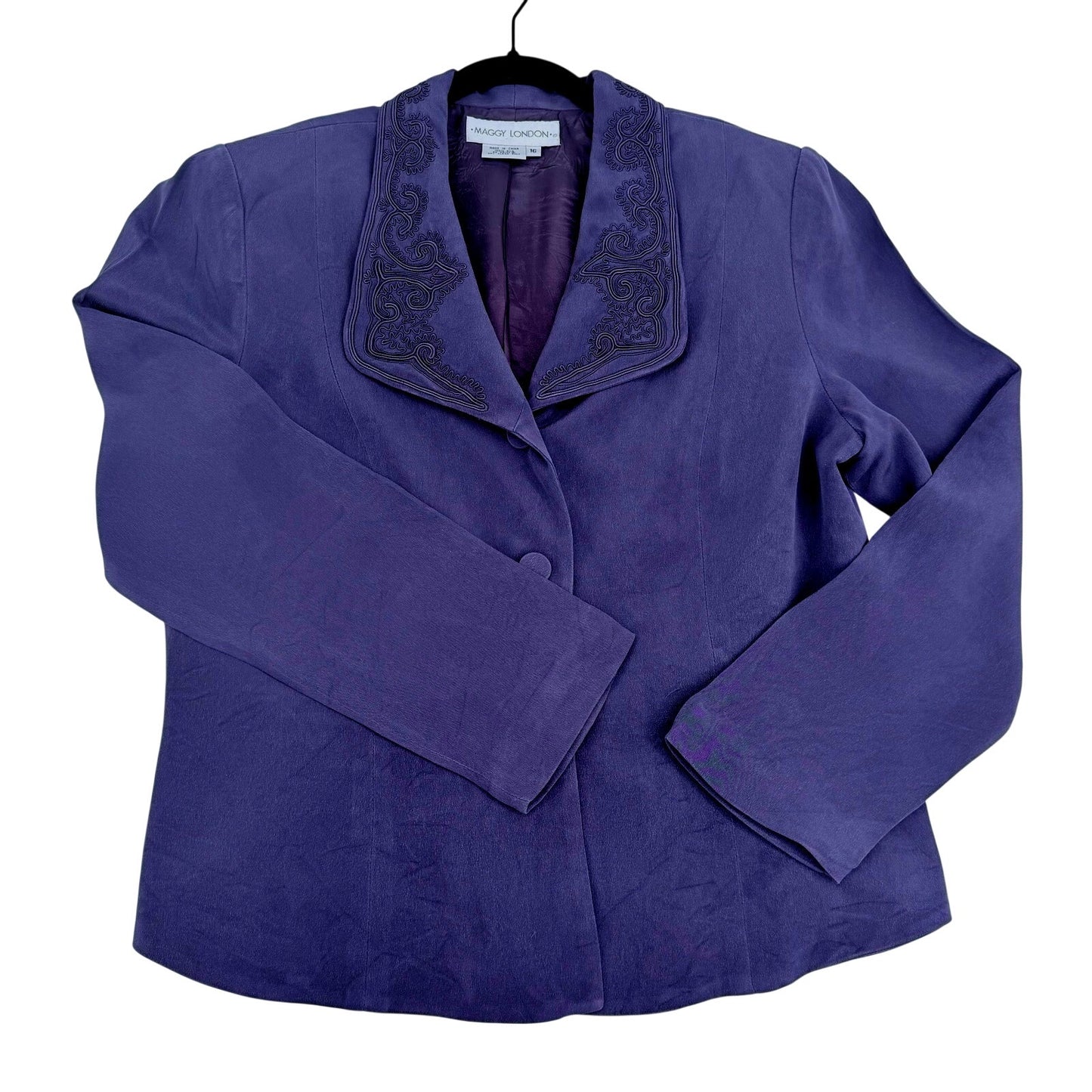 Maggie London Purple Embroidered Lapel Business Office Holiday Party Blazer 16
