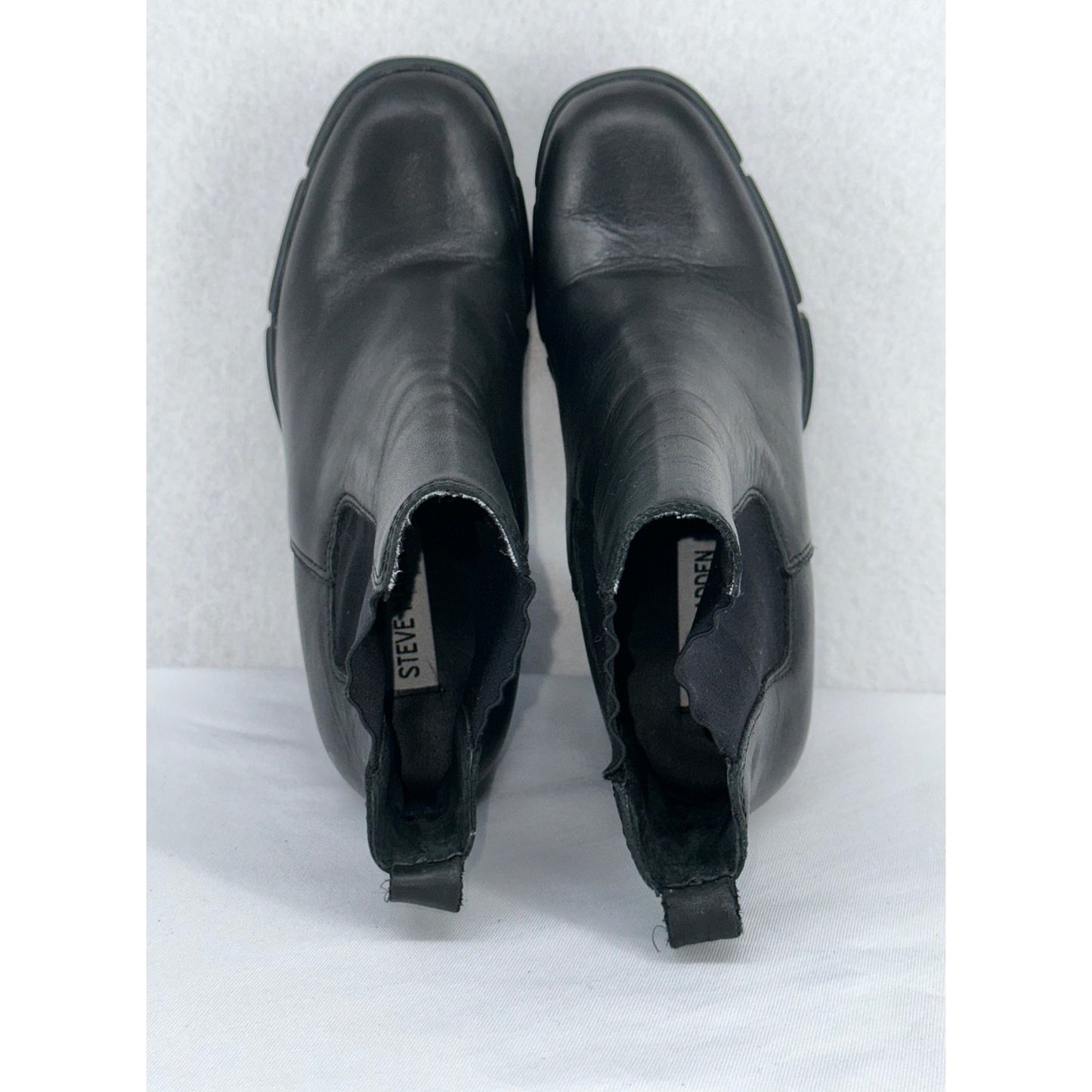 Steve Madden Women Revised Black Leather Platform Heeled Chelsea Boots 6.5M