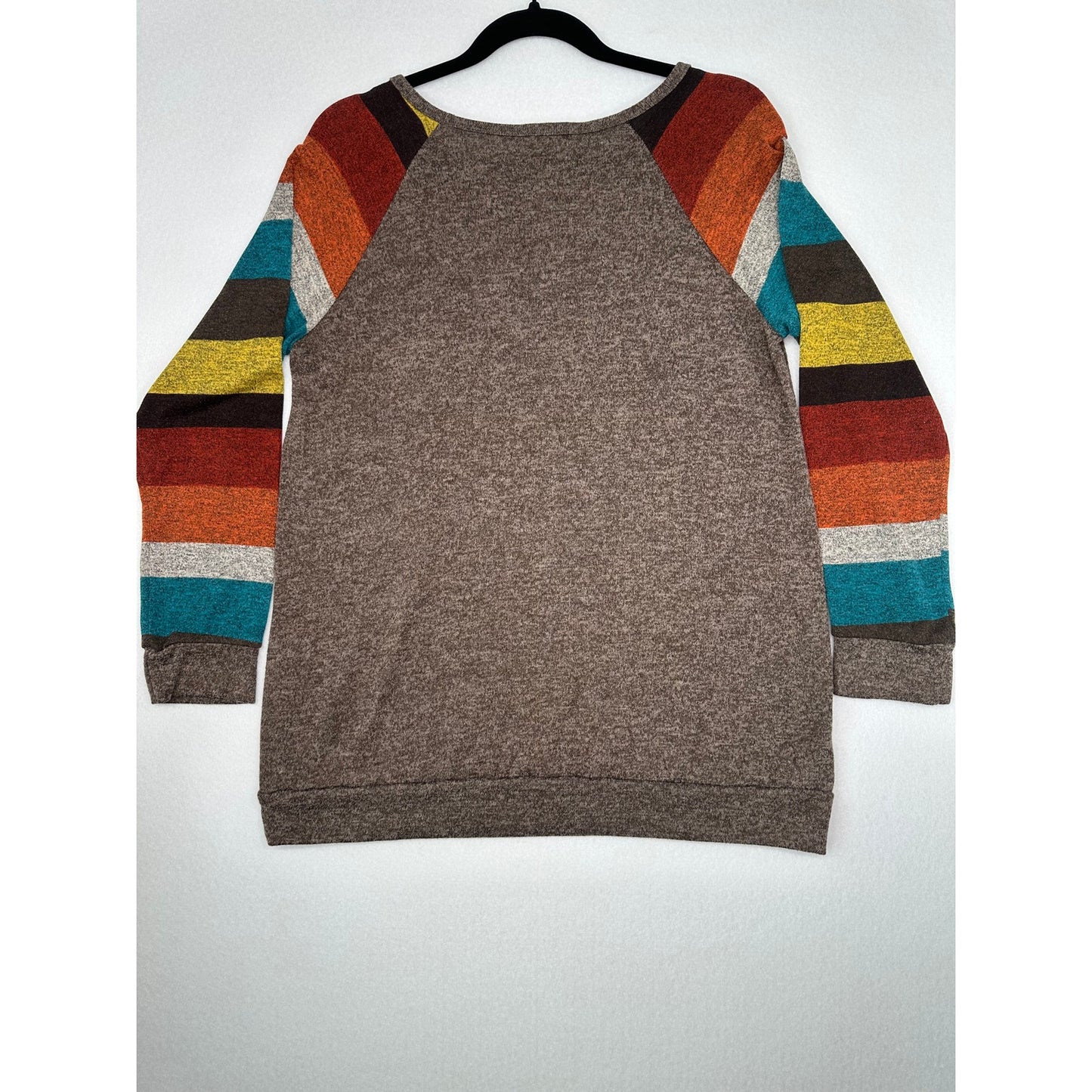 Heimish USA Striped Sleeve Henley Brown Lightweight Sweater Tunic Top M