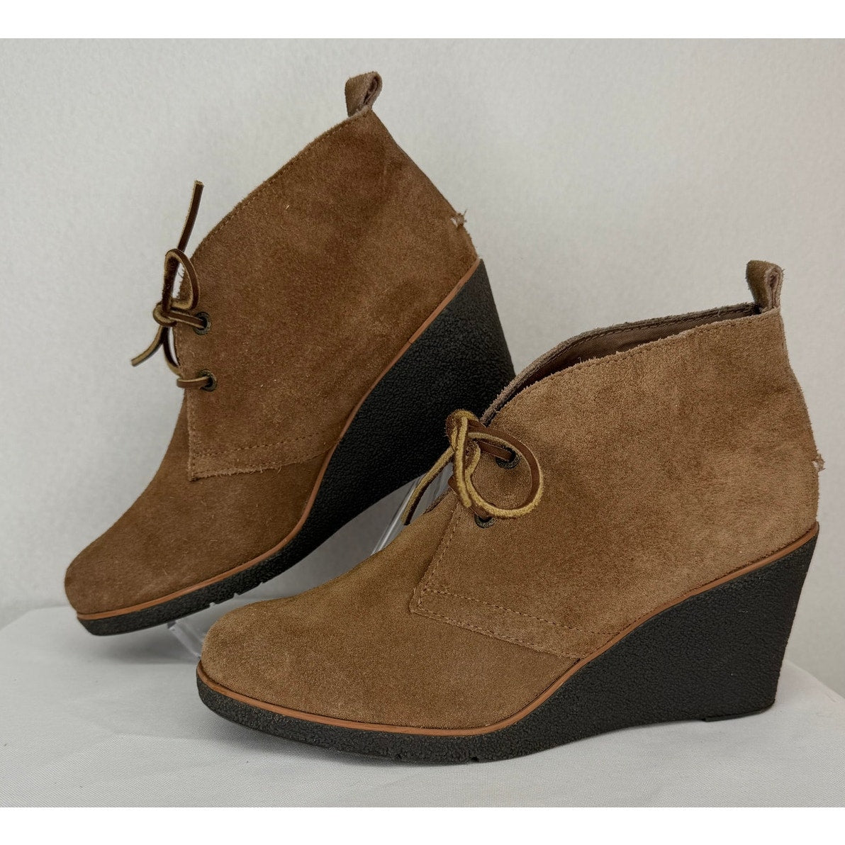 Sperry Top Sider Tan Suede Lace Up Wedge Leather Suede Ankle Boots 8M
