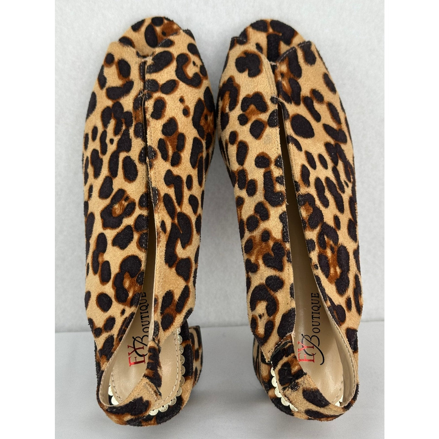 EY Boutique NWOT Leapard Print Open Toe Sling Back Chunky Heels T4708 7M