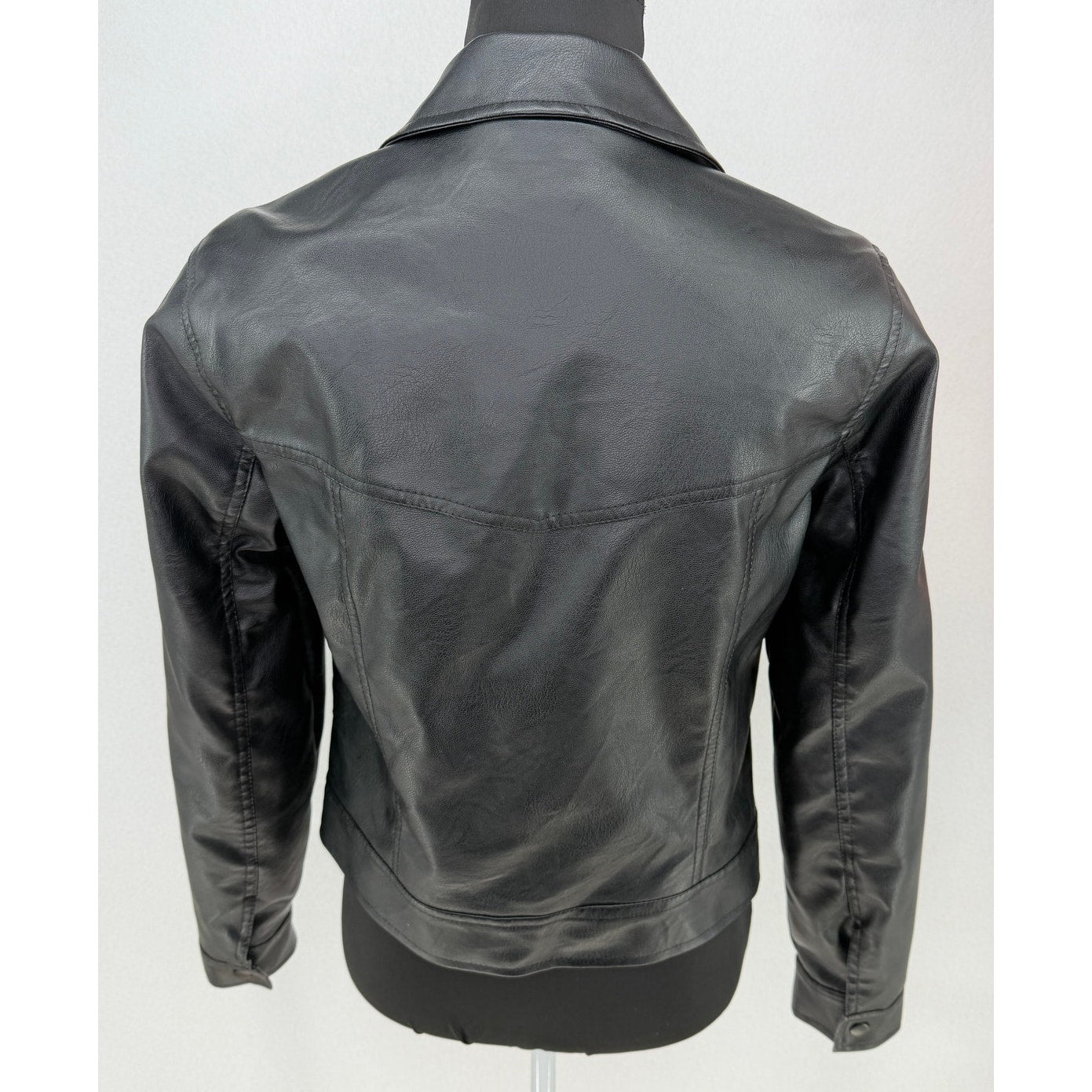 Sebby Collection Black Biker Moto Faux Vegan Leather with Faux Fur Lining Small