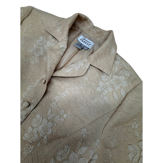 Adrianna Papell Tan Jacquard Brocade Party Business Lined Long Blazer Jacket 10