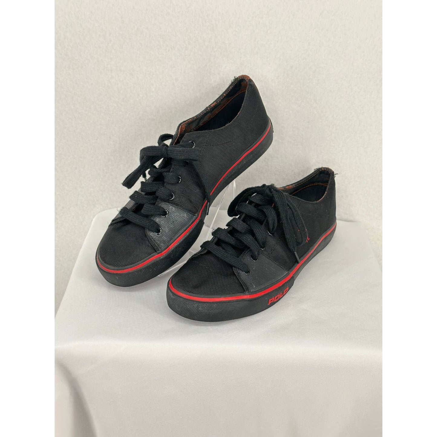 Polo by Ralph Lauren Cantor Low Black w/Red Trim Canvas Sneakers Size 10.5 D