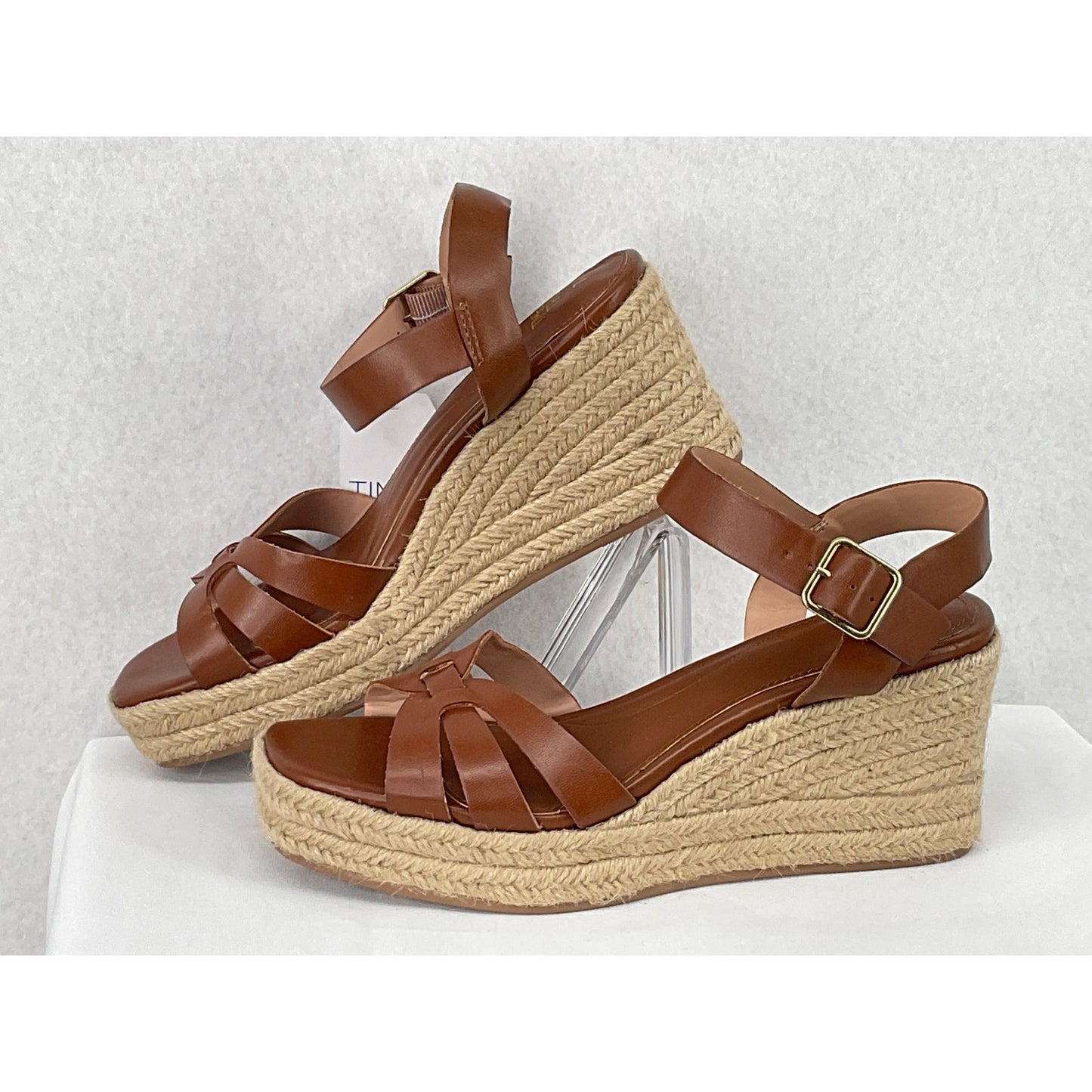 Time and Tru Cognac Espadrilles Ankle Strap Memory Foam Wedges NWT 7.5