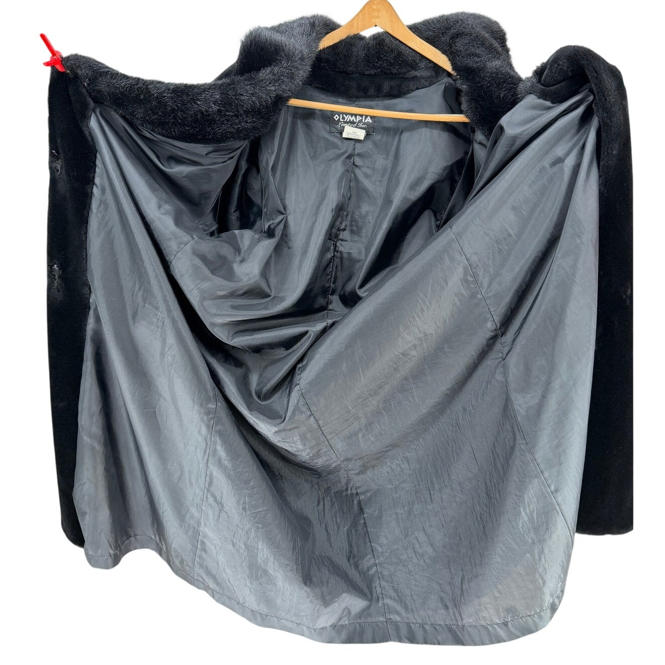 Olympia Limited Inc Black Faux Fur Long Coat Pockets Fully Lined 3 Clasp Closure L