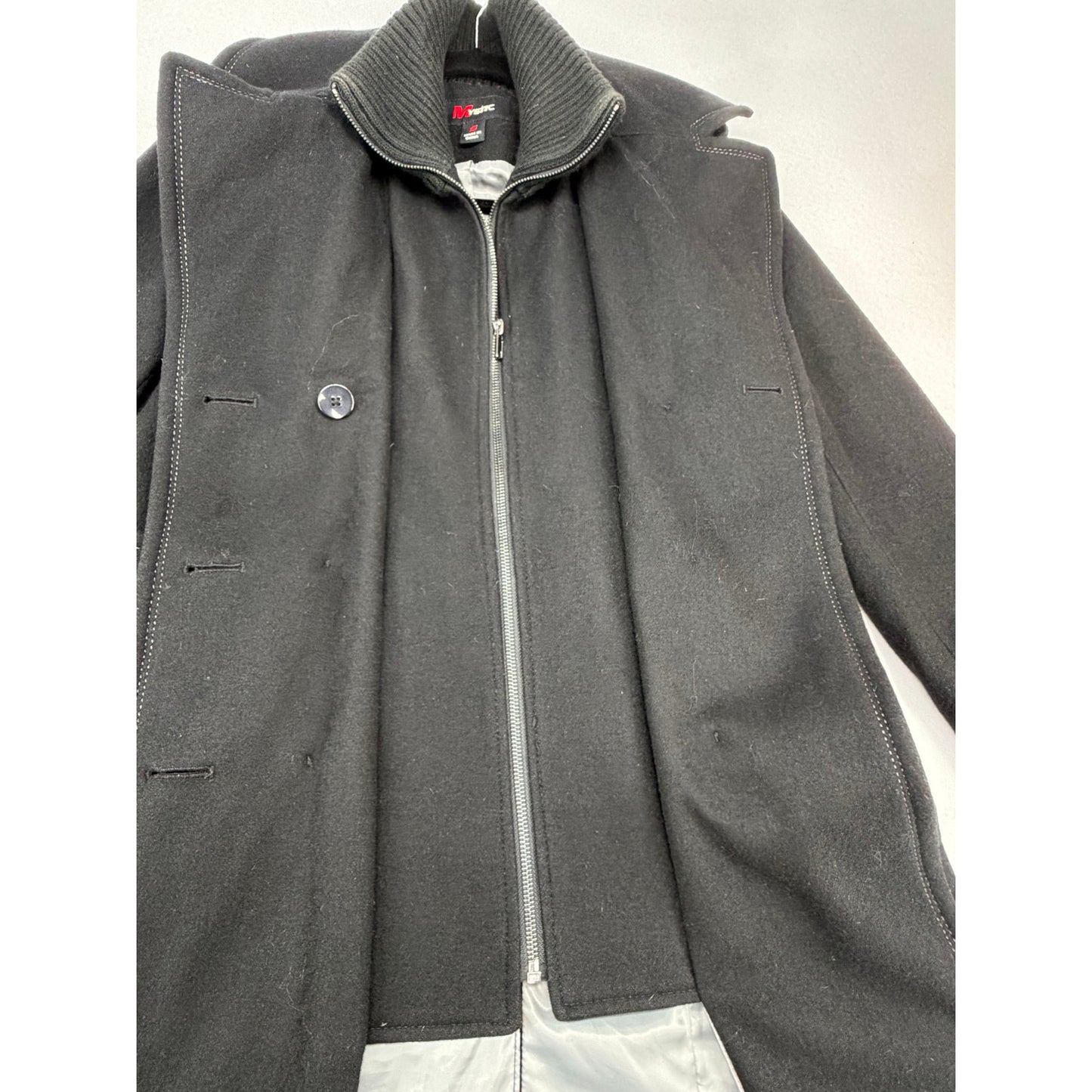Mystic Black Wool Blend Lined Zipper and Button Front Belted Trench Coat S