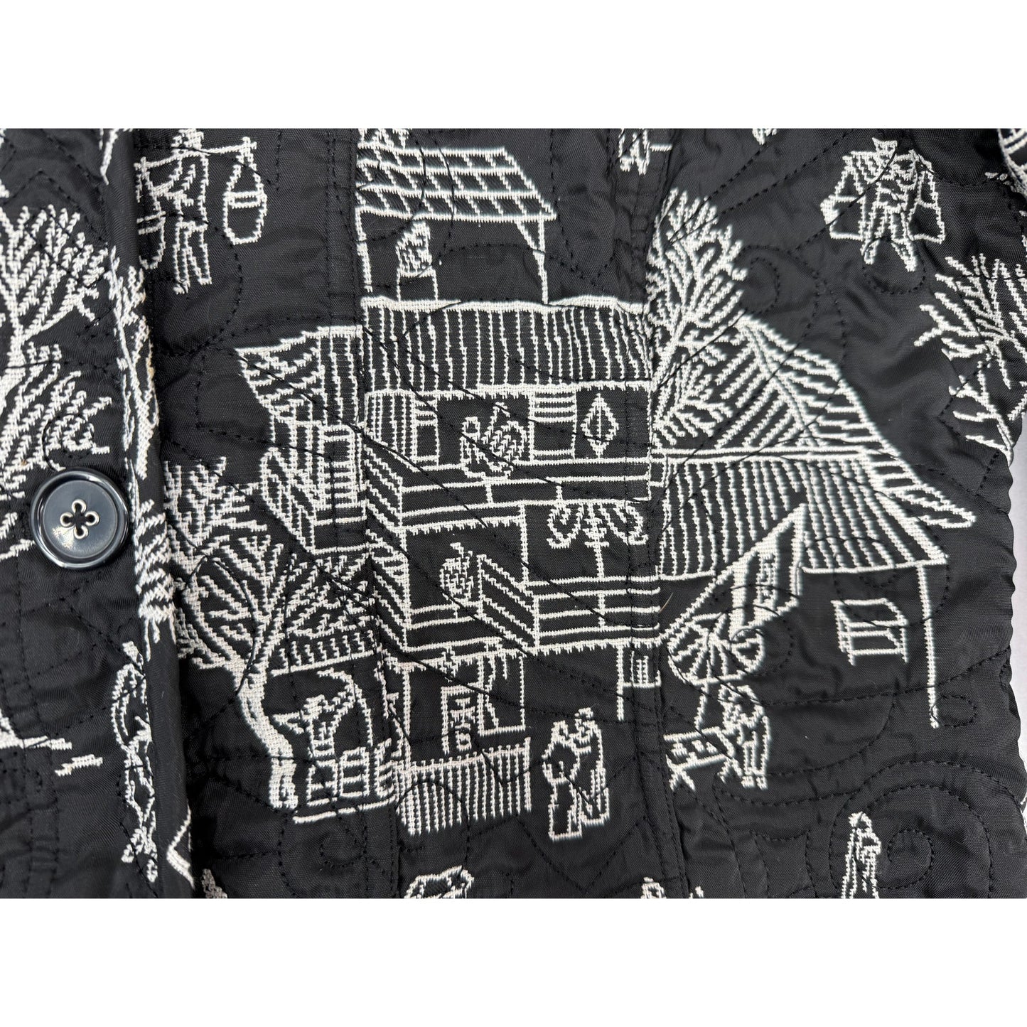 Chicos Pagoda Asian Black White Silk Blend Reversible Embroidered Jacket  4 XXL/20