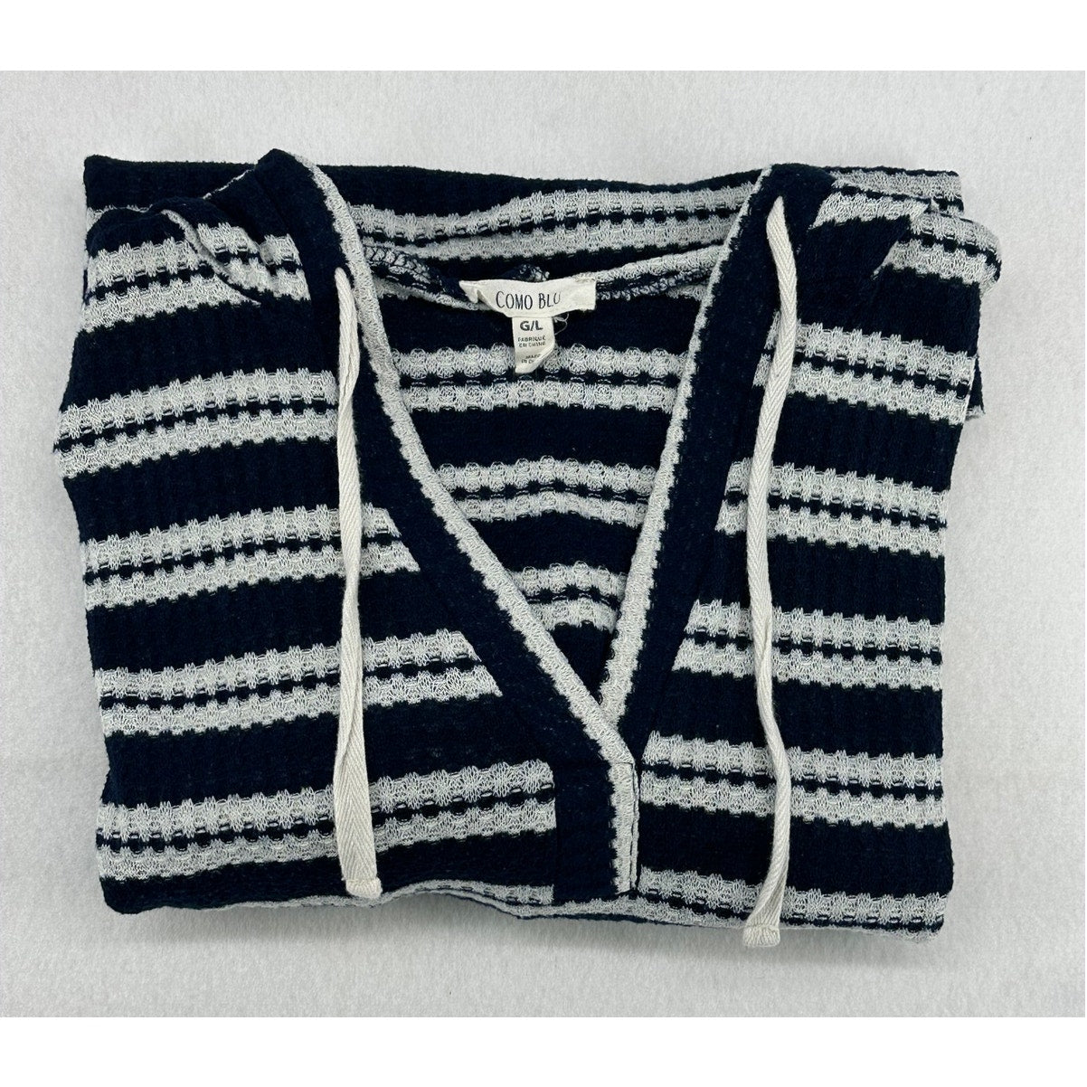 Como Blu Blue White Striped Hoodie Sweater L