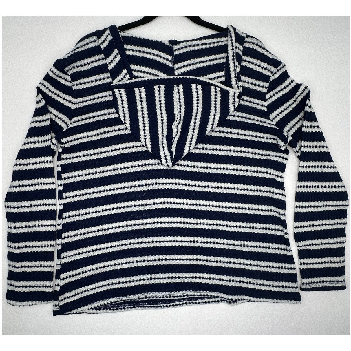 Como Blu Blue White Striped Hoodie Sweater L