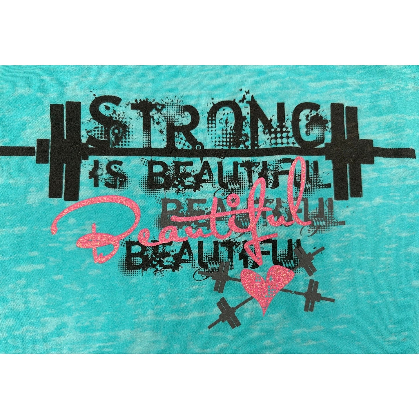Next Level Apparel Teal Strong Is Beautiful Racer Back Top Weightlifting Gym  L
