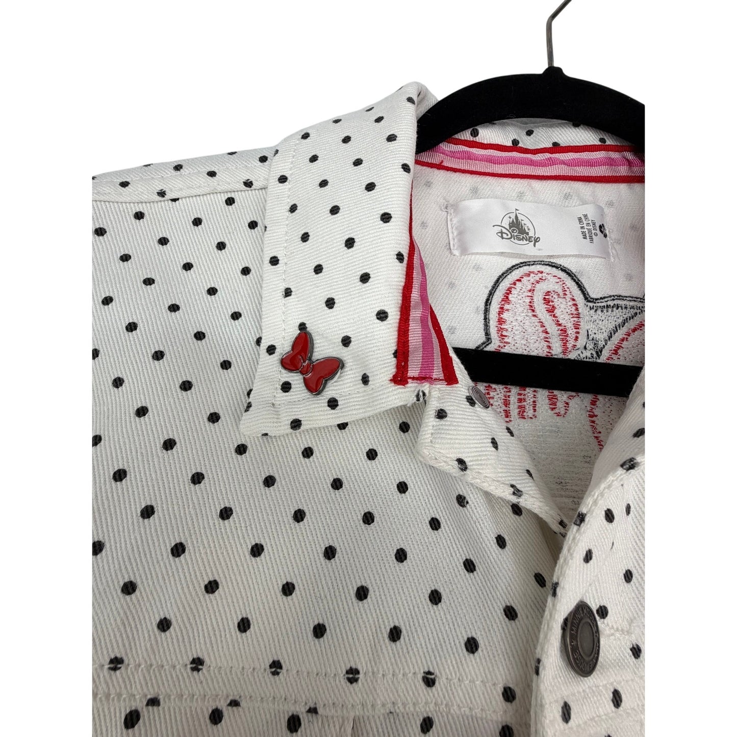 Disney Minnie Mouse Forever Polka Dot Denim Sequin Embroidered Jacket S