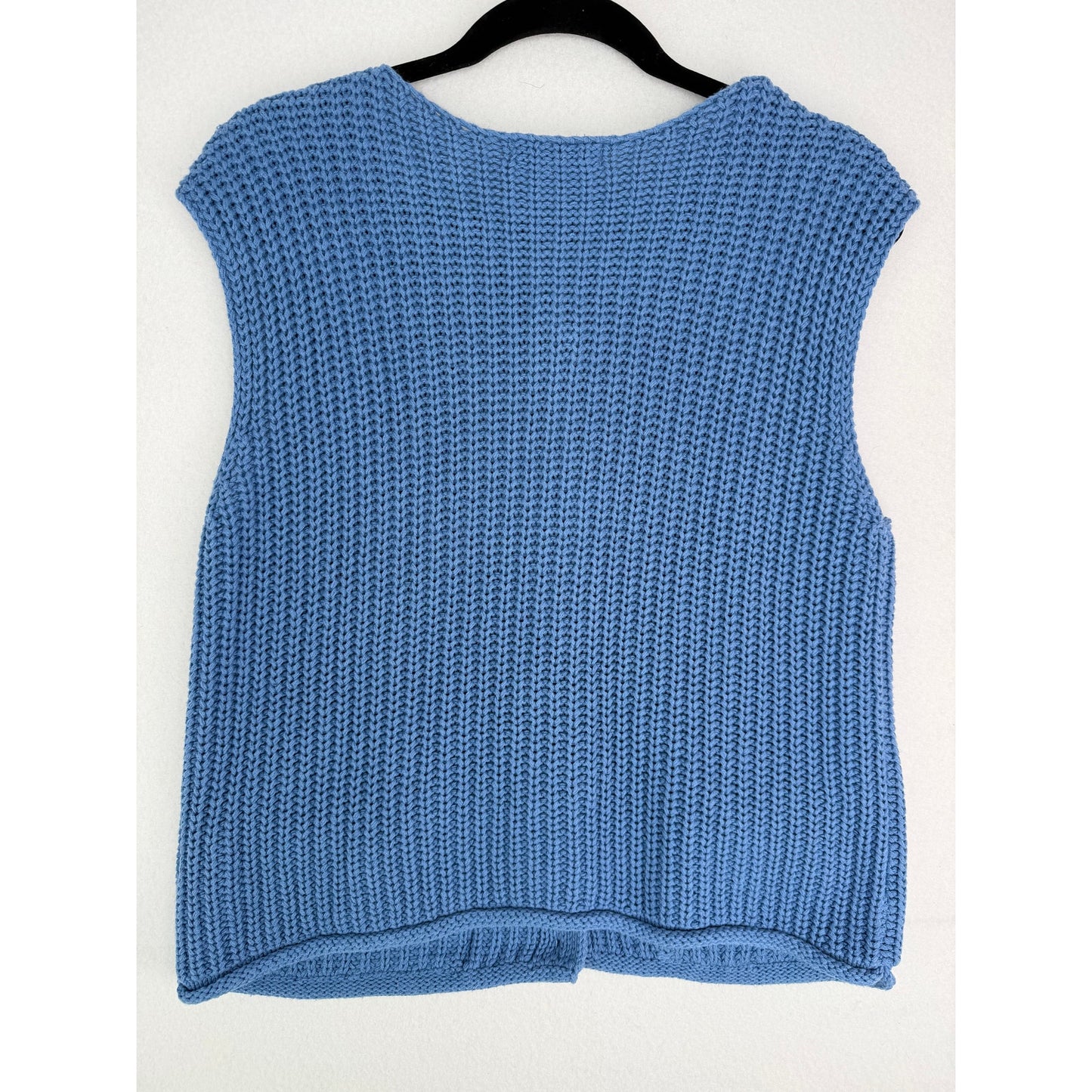 Pretty Garden Blue Button Down Chunky Knit Cardigan Sleeveless Vest M NWOT