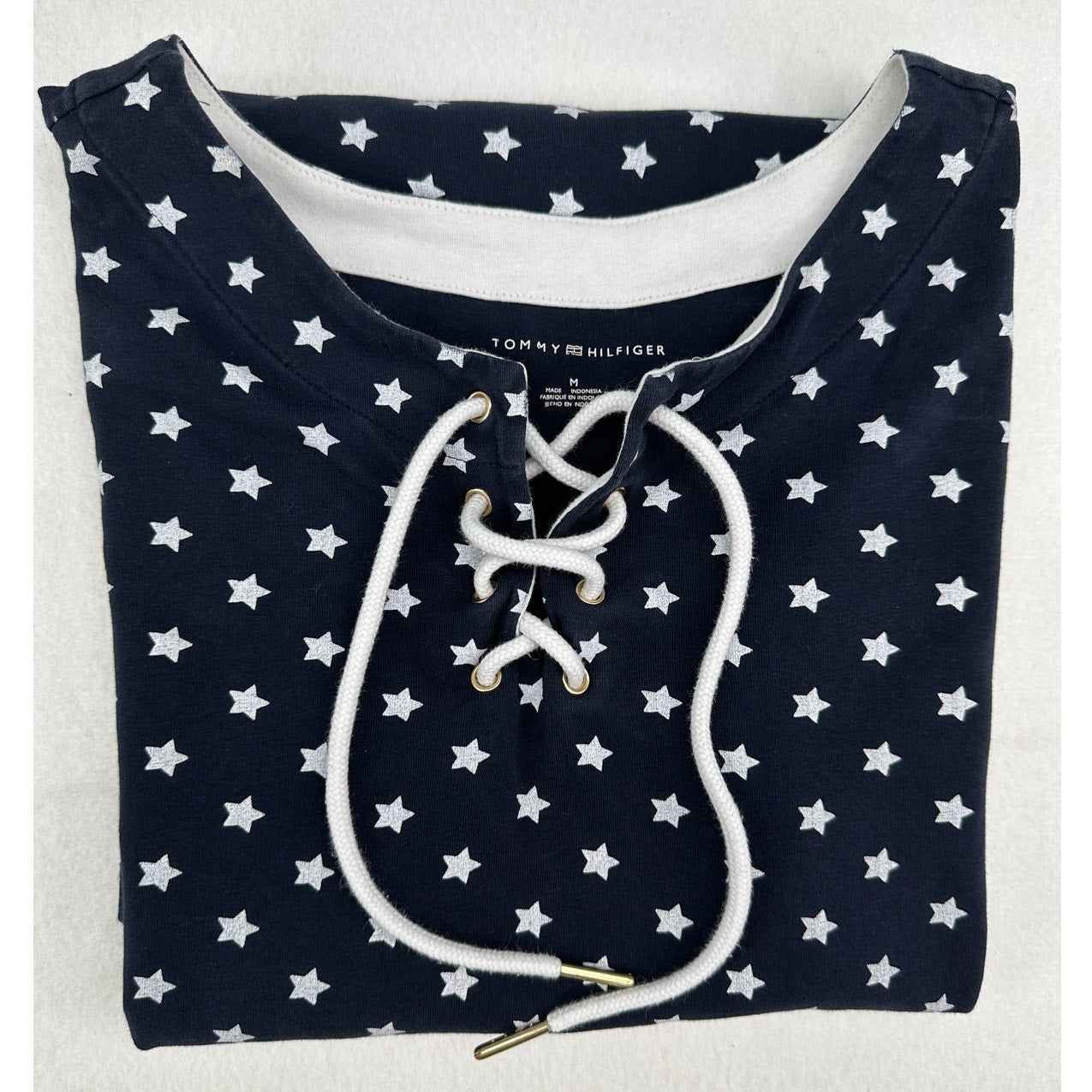 Tommy Hilfiger Navy with White Stars Lace Up  Front T-Shirt Dress M