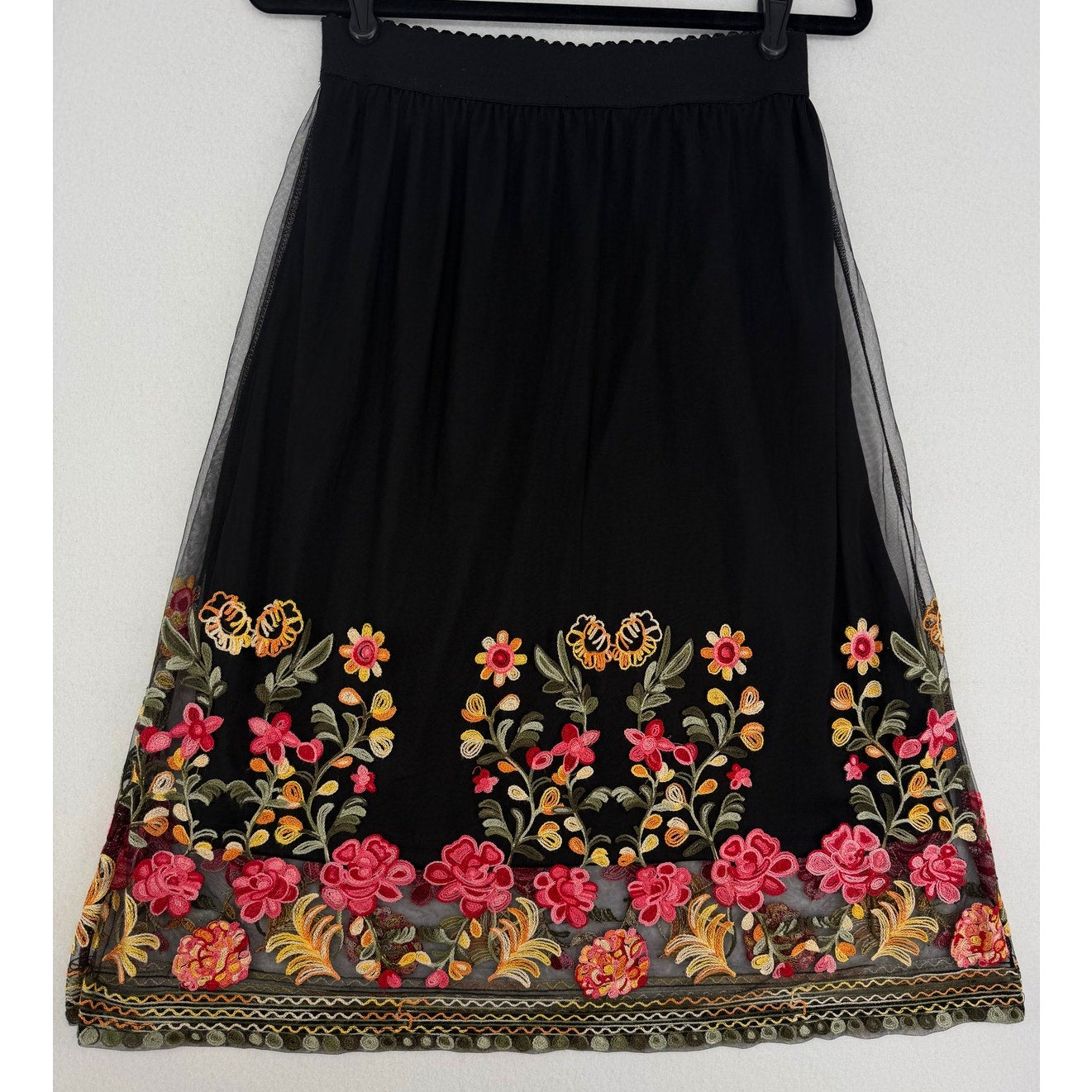 Magic Black Skirt w/ Lace Tulle Embroidered Floral Ethereal Goth Spring Event M
