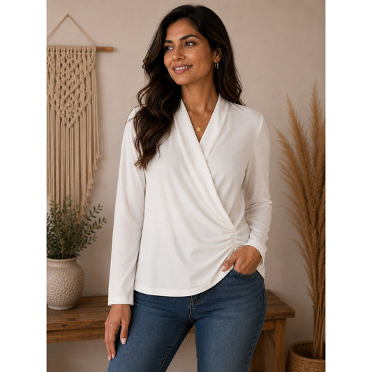 Maeve Anthropology White Cross Front Long Sleeve Top Women's M
