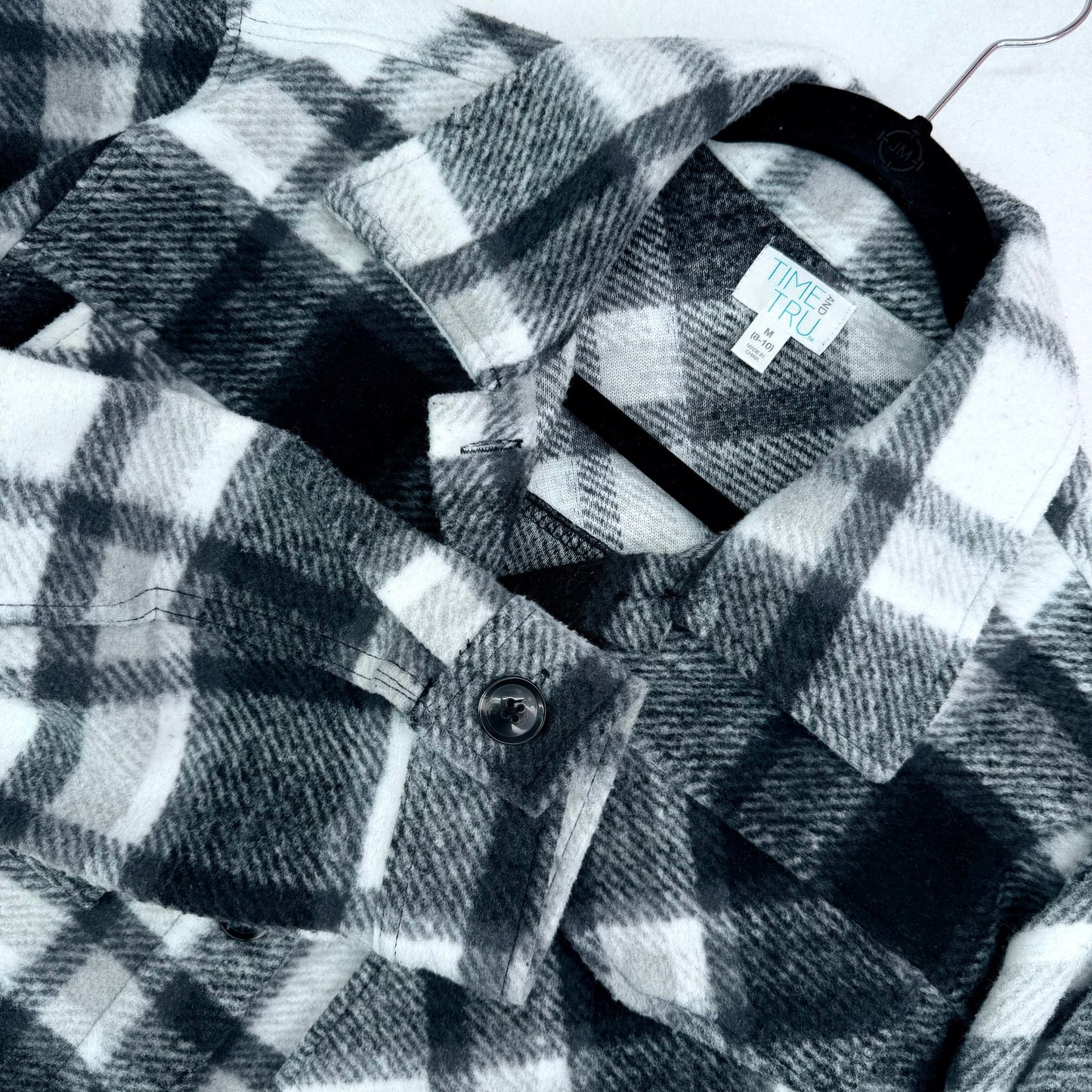 Time and Tru Black White Plaid Thick Cropped Car Coat Shacket M (8-10)