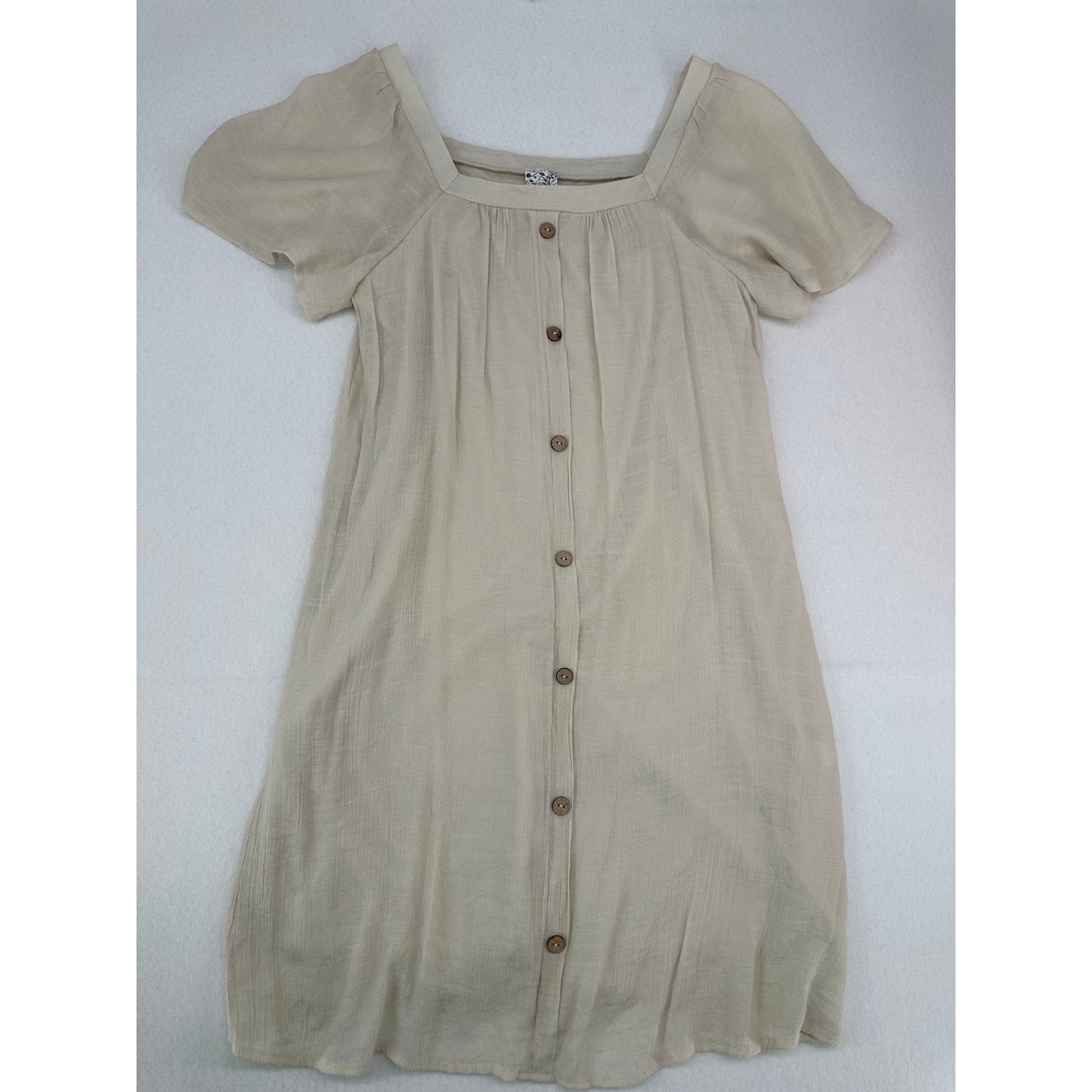 naif Cream Lined Gauze Dress with Button Down Front Short Sleeve L