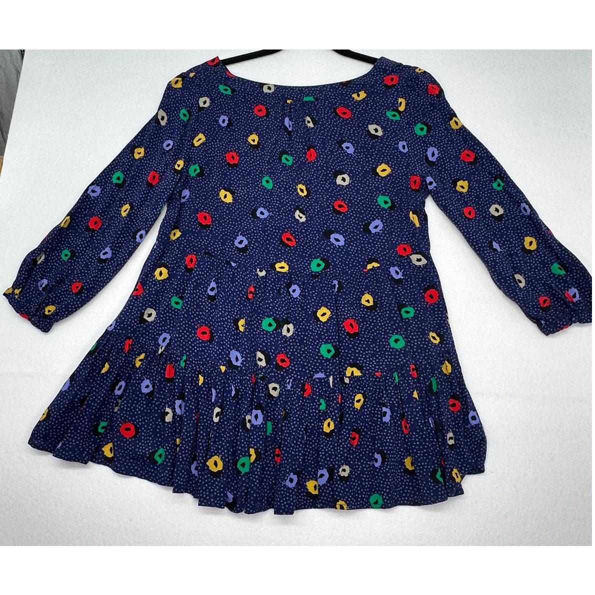MAEVE Anthropologie Blue Polka Dot Peplum 3/4 Sleeve Hi Low Blouse w/ pockets S