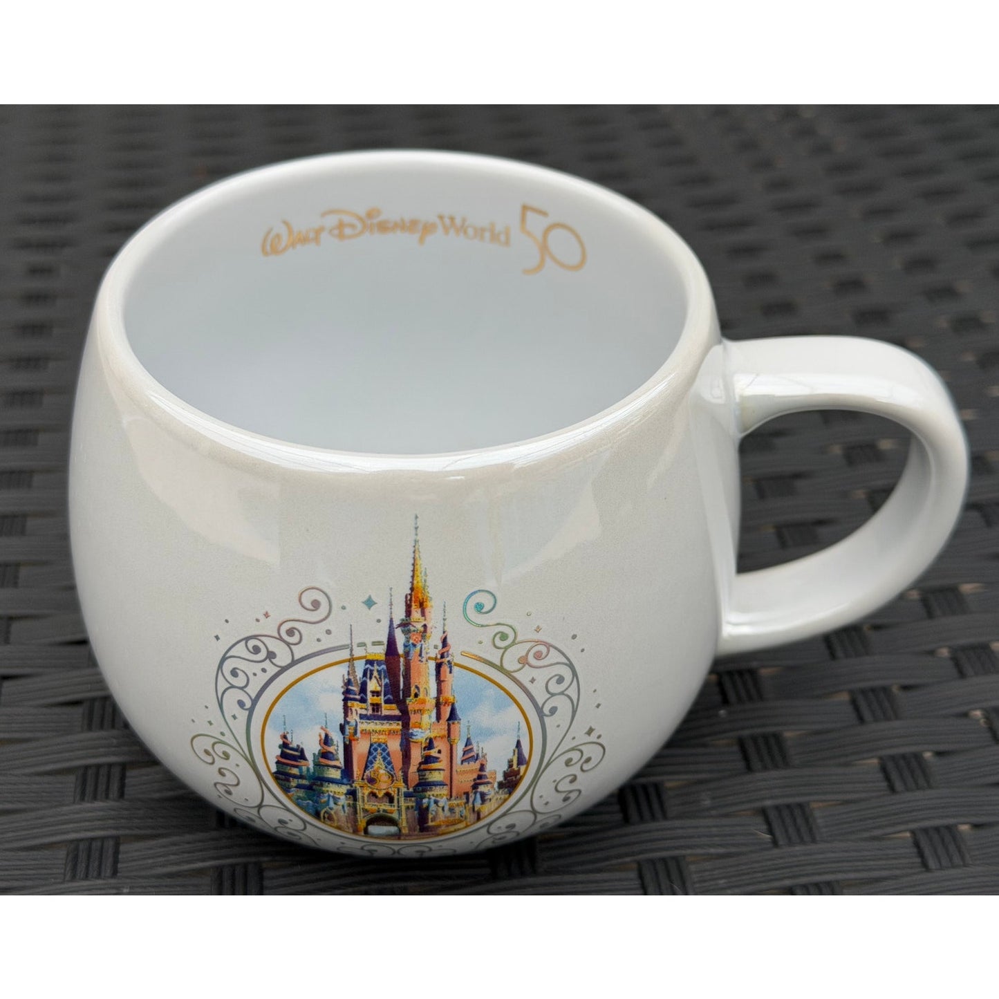 Walt Disney World 50th Anniversary Coffee Cup Mugs Stoneware - Gold Trim Set 6