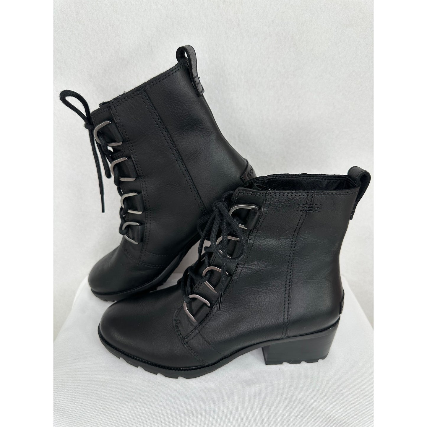 Sorel Cate Lace Up Black Bootie Waterproof Leather Boots 8.5 NL3385-010
